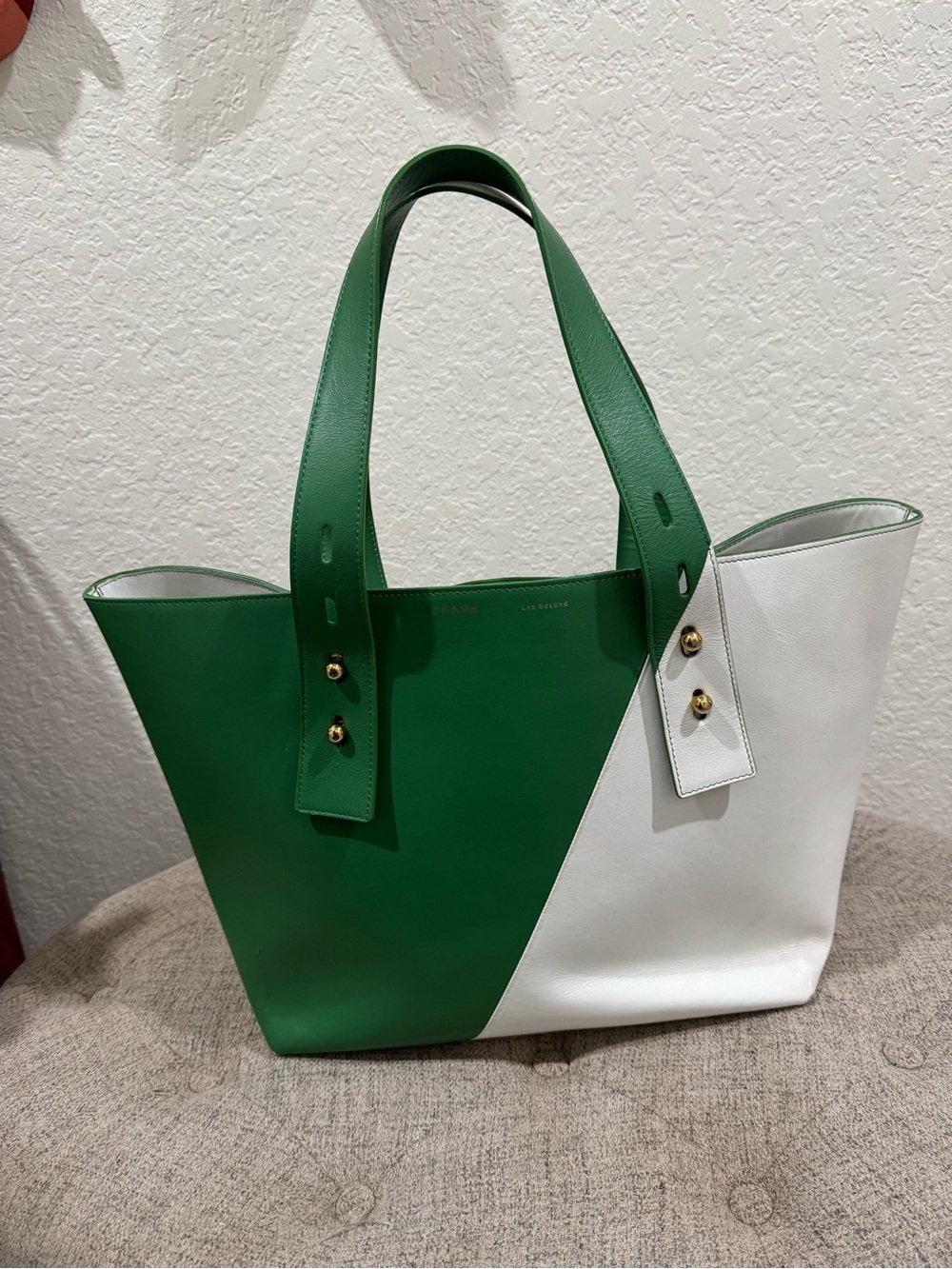 FRAME Les Second Cabas Medium Tote - Green & White Colorblock Leather